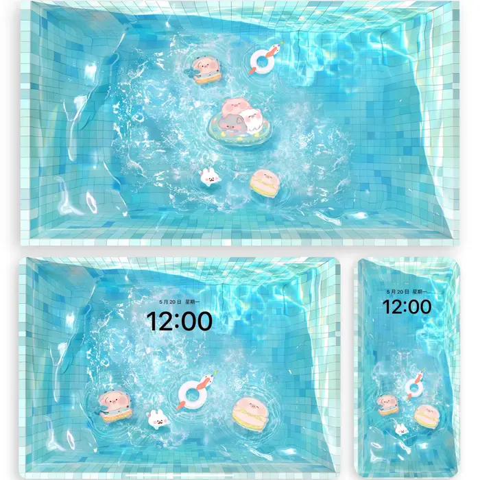 泳池可爱卡通小猪 顶级蓝色护眼屏保4k壁纸 第1张