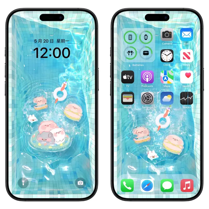 泳池可爱卡通小猪 顶级蓝色护眼屏保4k壁纸 第4张