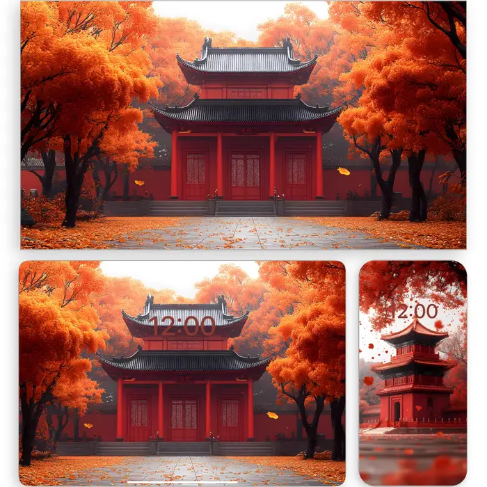 古寺枫景壁纸 适配手机电脑平板ipad 4K高清苹果安卓桌面背景图片  第1张