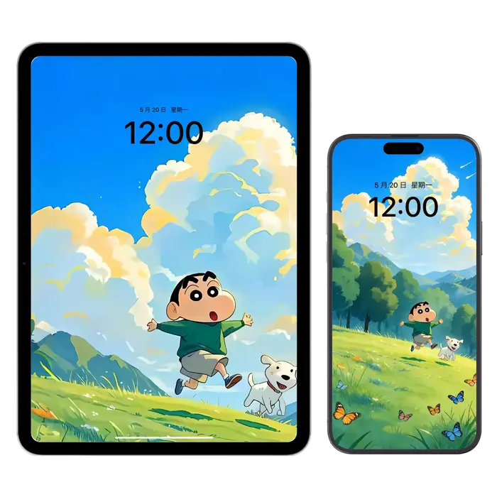 蜡笔小新与小白的治愈系郊游 手机电脑ipad平板高清4k壁纸 第4张