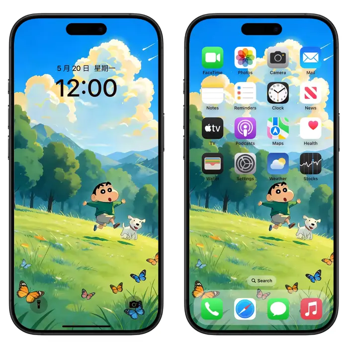 蜡笔小新与小白的治愈系郊游 手机电脑ipad平板高清4k壁纸 第2张