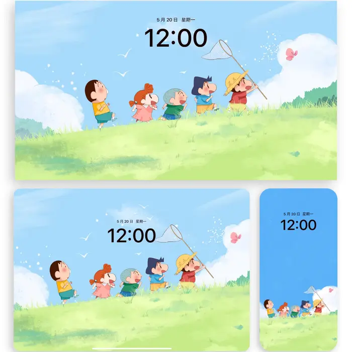 蜡笔小新治愈系户外郊游 手机电脑ipad平板4k高清壁纸 第3张