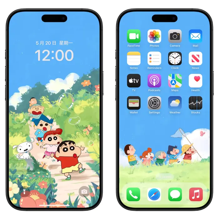 蜡笔小新治愈系户外郊游 手机电脑ipad平板4k高清壁纸 第2张