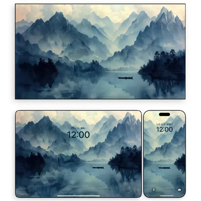 水墨苍峦隐仙踪4K超清电脑手机ipad平板折叠屏壁纸