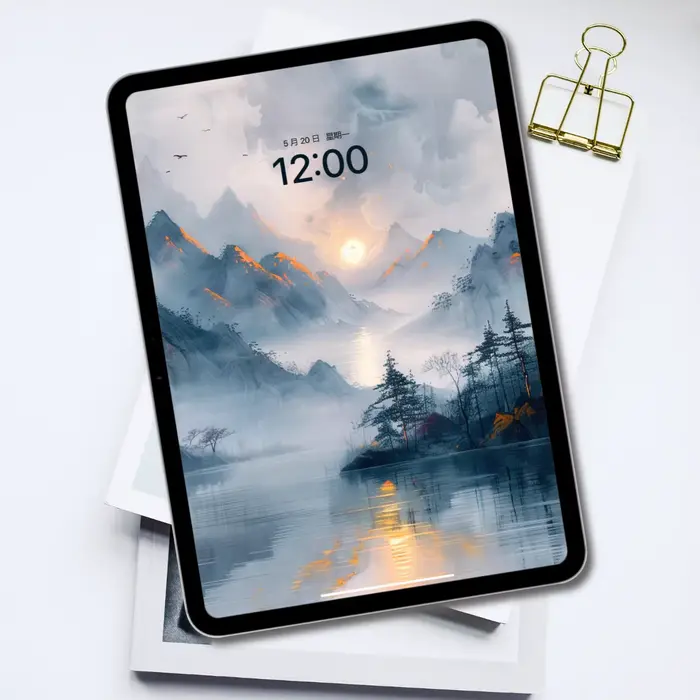 云山暮霭图4K超清电脑手机ipad平板折叠屏壁纸 第4张