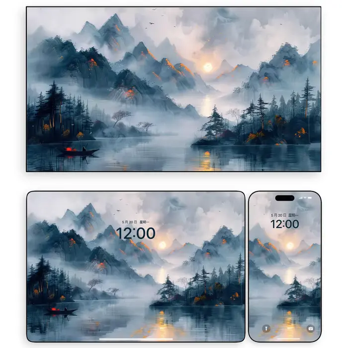 云山暮霭图4K超清电脑手机ipad平板折叠屏壁纸