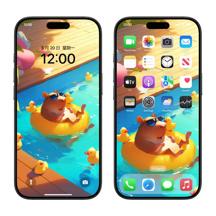 卡皮巴拉泳池午后悠闲治愈瞬间4K高清平板电脑手机ipad壁纸 第2张