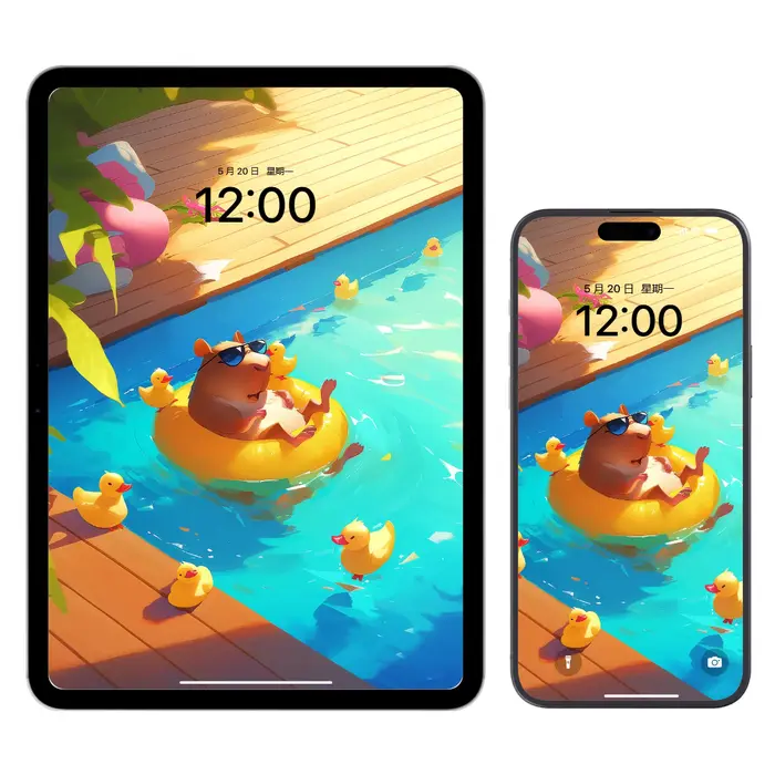 卡皮巴拉泳池午后悠闲治愈瞬间4K高清平板电脑手机ipad壁纸 第3张