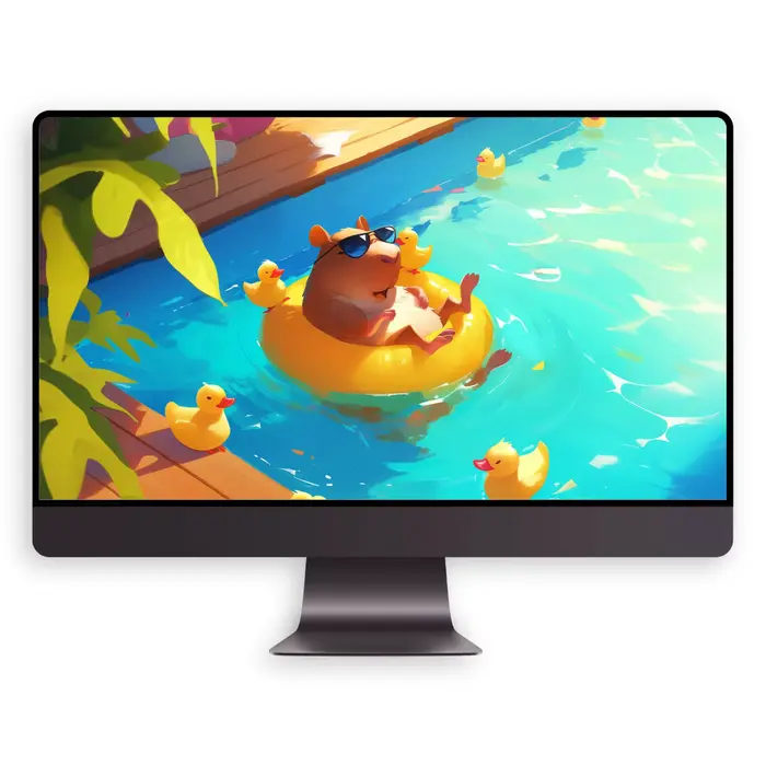 卡皮巴拉泳池午后悠闲治愈瞬间4K高清平板电脑手机ipad壁纸 第4张