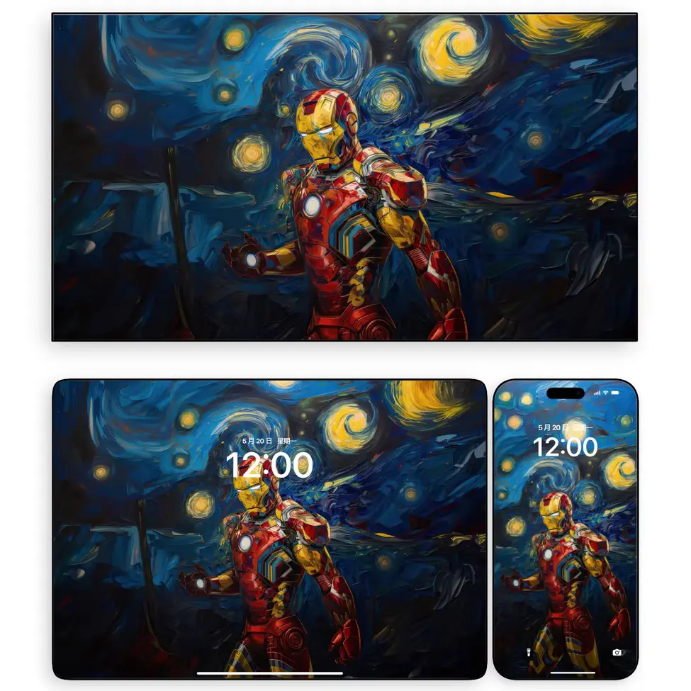 梵高风格漫威蜘蛛钢铁蝙蝠侠美队黑武士平板电脑手机ipad壁纸