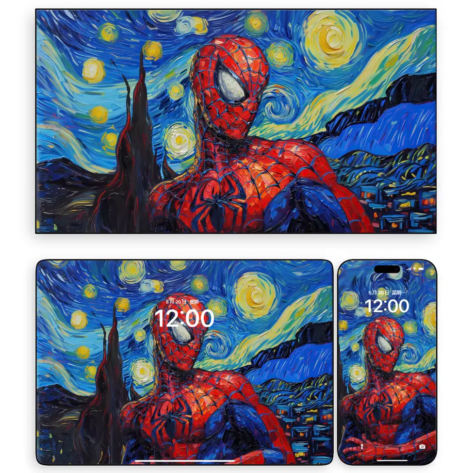 梵高风格漫威蜘蛛钢铁蝙蝠侠美队黑武士平板电脑手机ipad壁纸 第3张