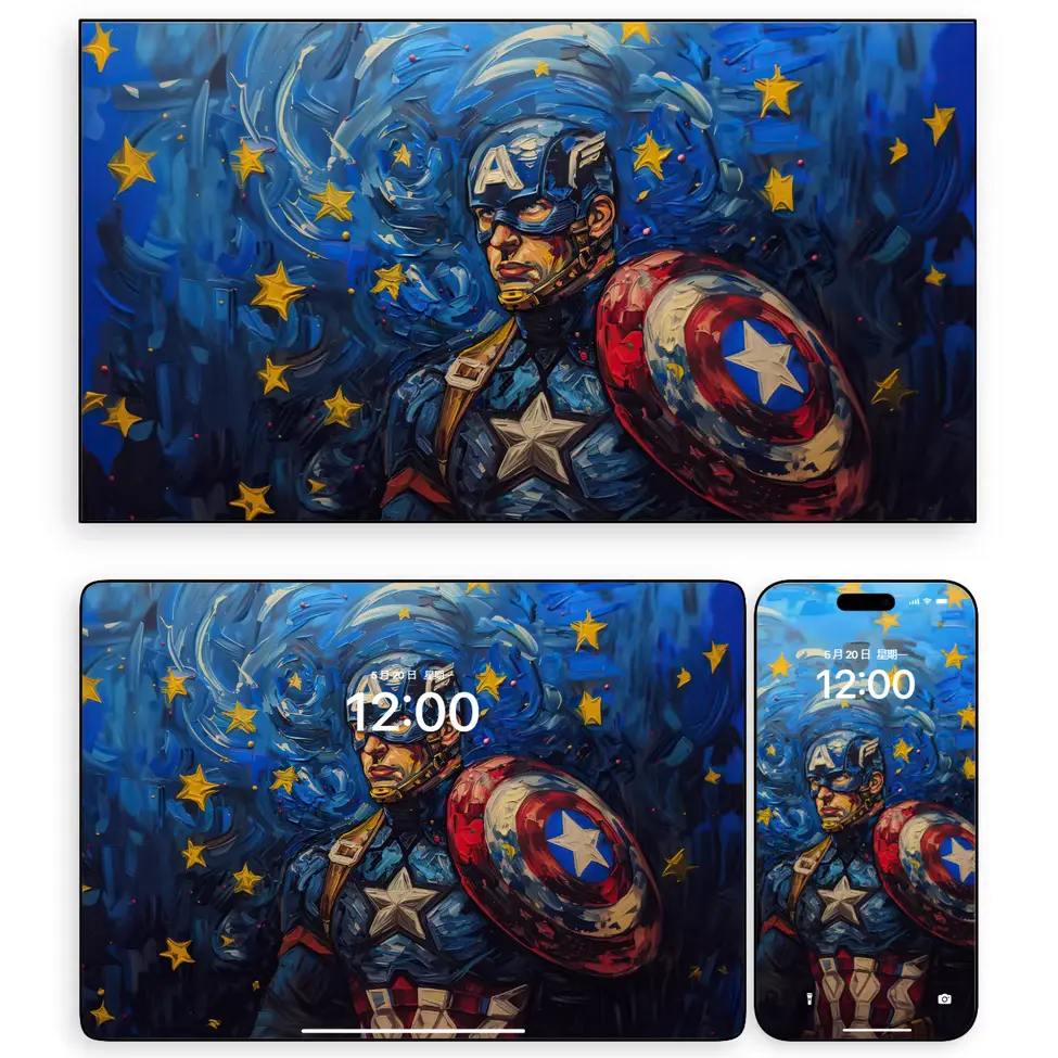 梵高风格漫威蜘蛛钢铁蝙蝠侠美队黑武士平板电脑手机ipad壁纸 第4张