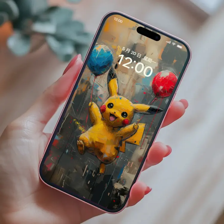 艺术泼墨风皮卡丘壁纸 治愈系气球款 4K高清电脑手机壁纸 第2张