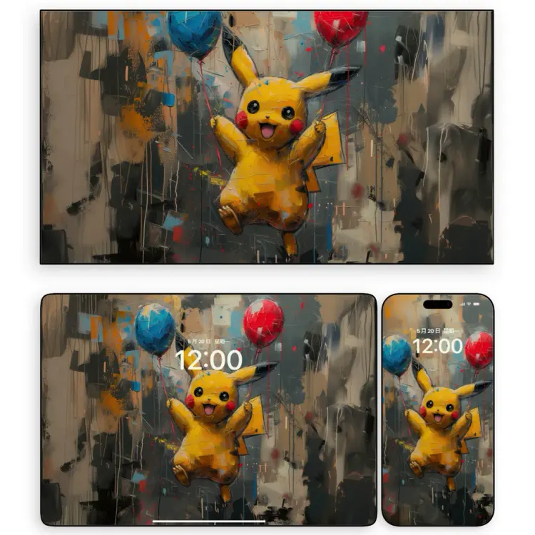 艺术泼墨风皮卡丘壁纸 治愈系气球款 4K高清电脑手机壁纸