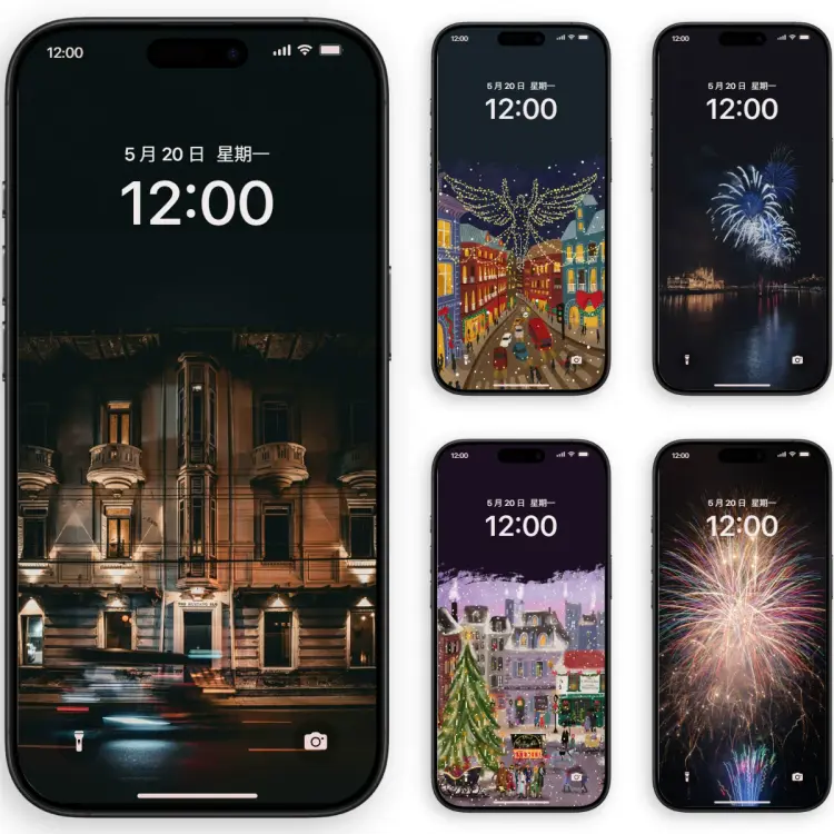 5套圣诞广场 新年烟花氛围感4K高清手机壁纸