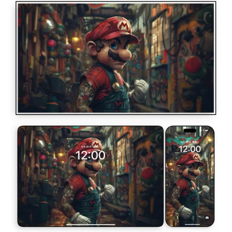 肌肉纹身朋克马里奥 暗黑街头风4K高清壁纸