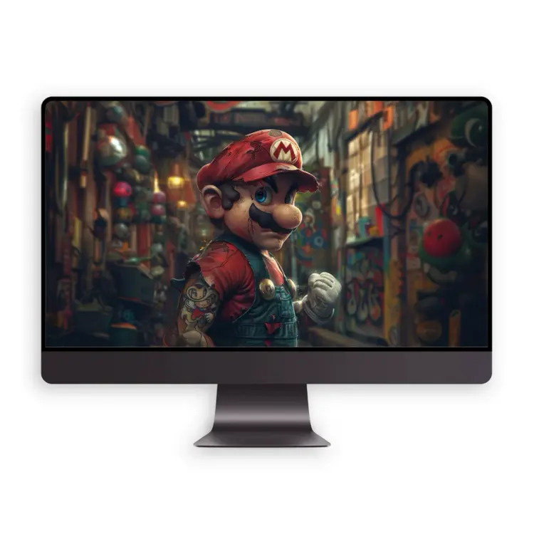 肌肉纹身朋克马里奥 暗黑街头风4K高清壁纸 第5张