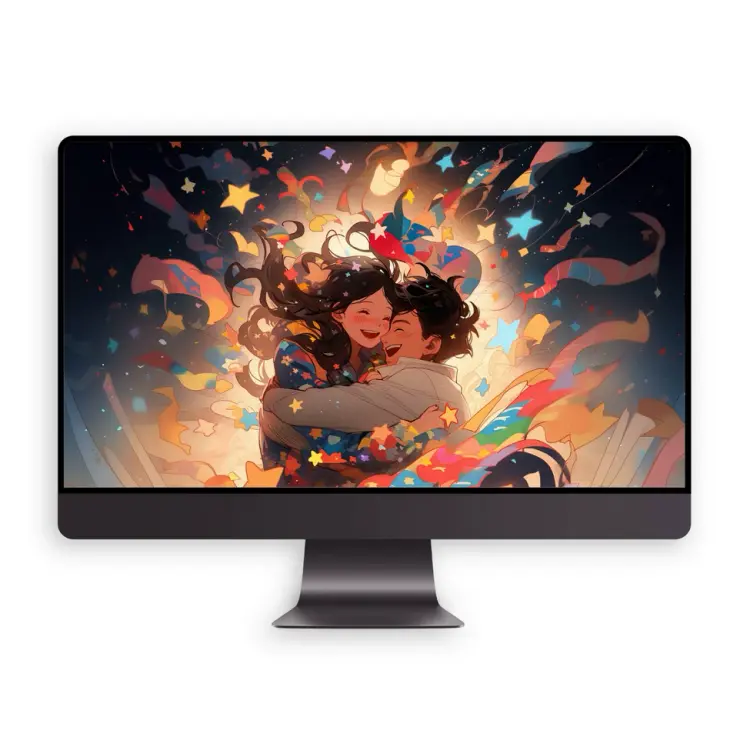 4K高清梦幻星夜情侣温馨拥抱壁纸 第2张