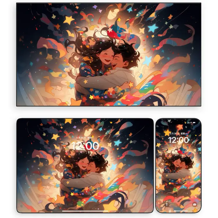 4K高清梦幻星夜情侣温馨拥抱壁纸 第3张