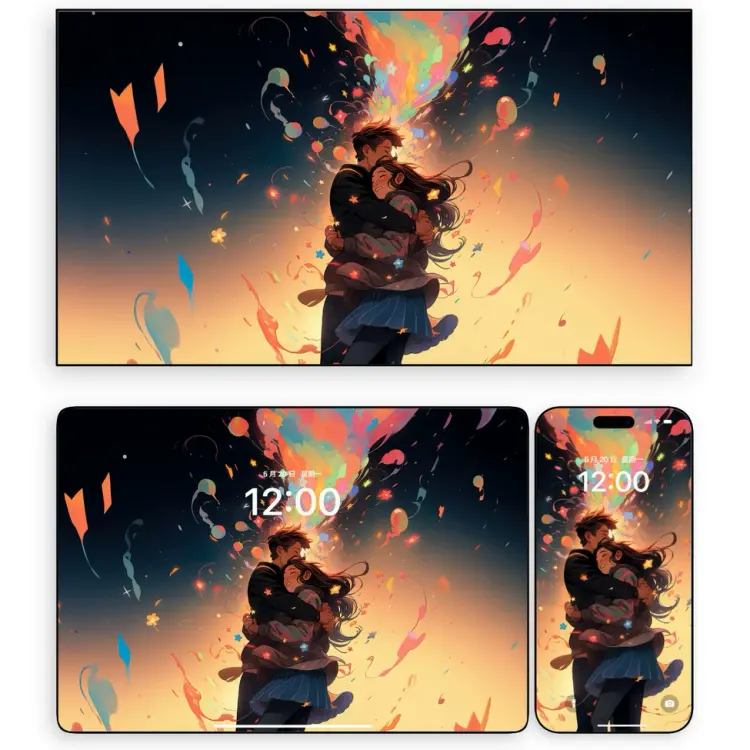 4K高清梦幻星夜情侣温馨拥抱壁纸