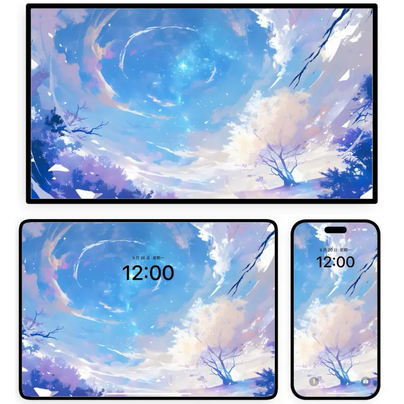 抖音热门蓝调治愈系 森林漩涡云油画文艺4K高壁纸 第3张