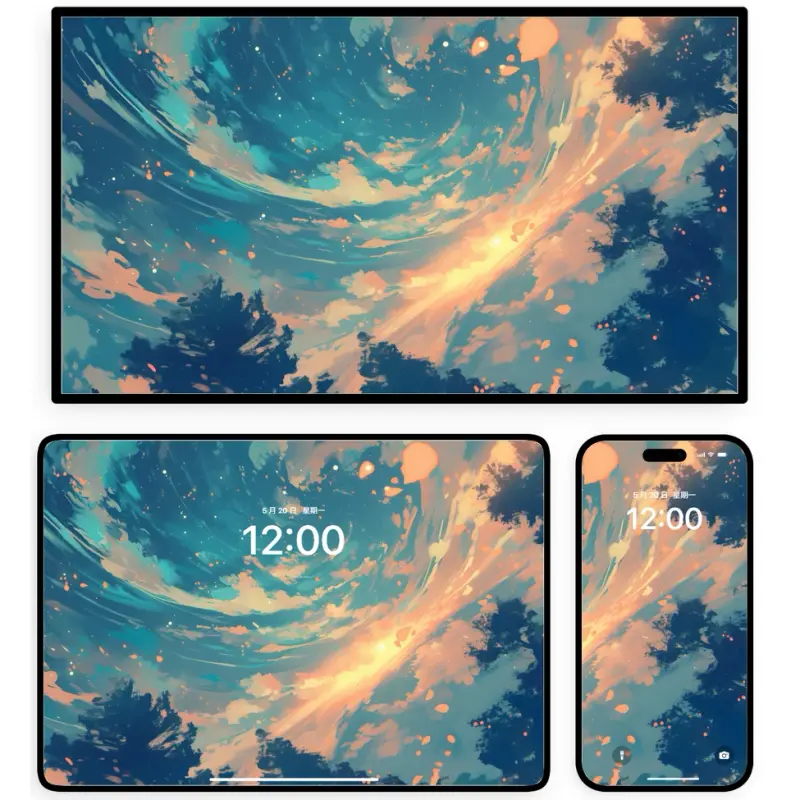 抖音热门蓝调治愈系 森林漩涡云油画文艺4K高壁纸