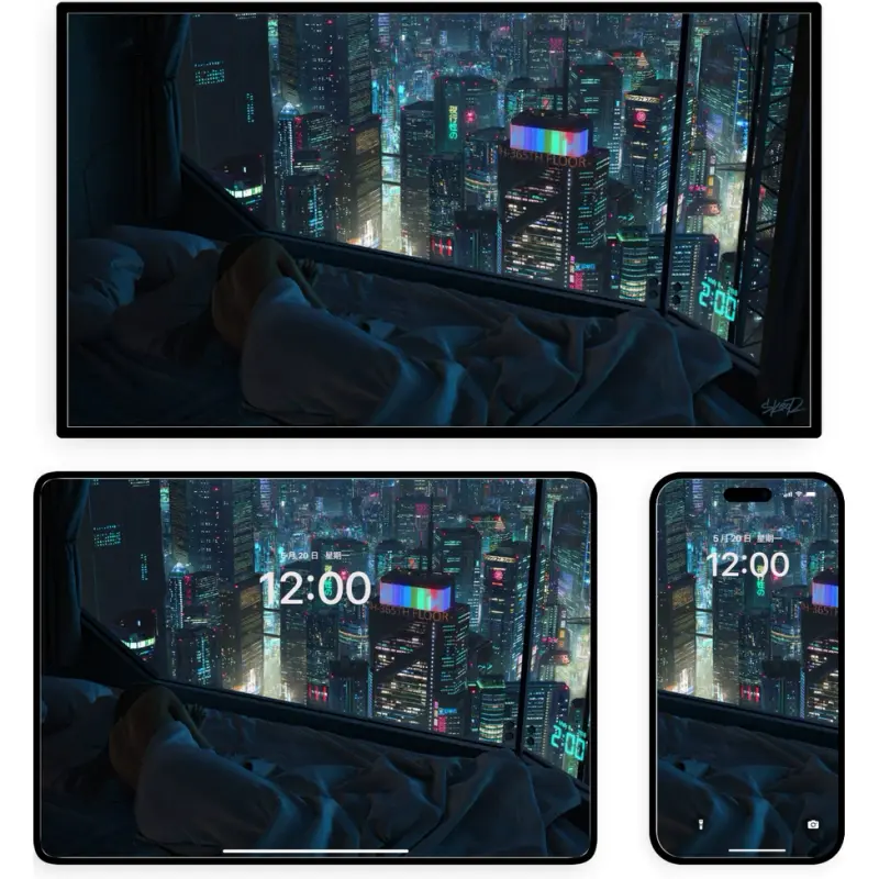 赛博朋克风治愈系科幻城市氛围4K高清壁纸 第3张