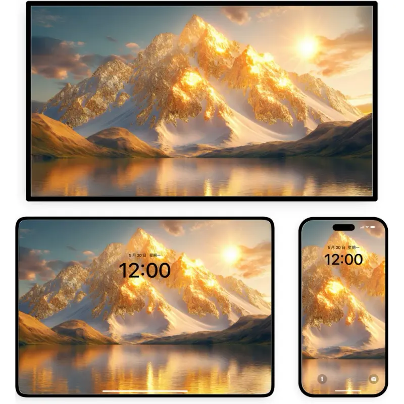 奇幻鎏金系 雪山镜湖倒影插画4K高清壁纸 第2张