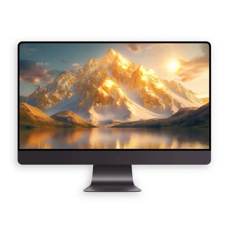 奇幻鎏金系 雪山镜湖倒影插画4K高清壁纸 第4张