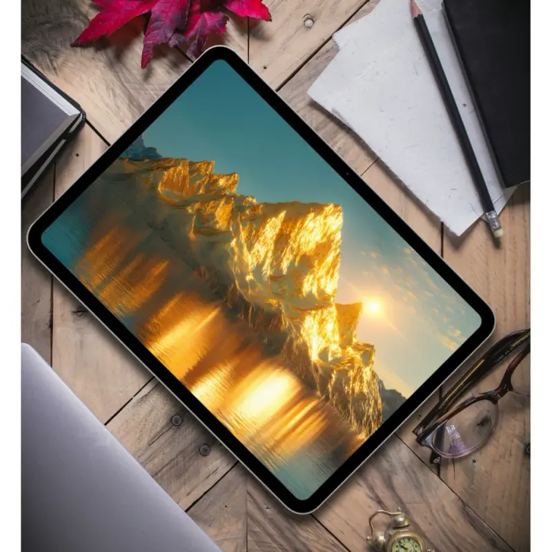 奇幻鎏金系 雪山镜湖倒影插画4K高清壁纸 第3张