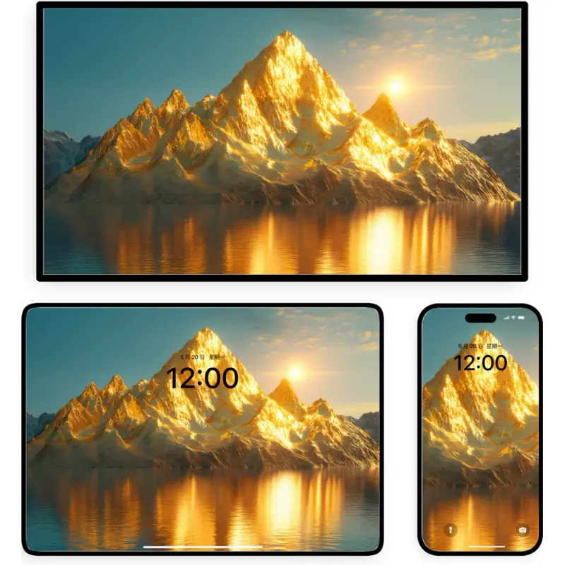 奇幻鎏金系 雪山镜湖倒影插画4K高清壁纸