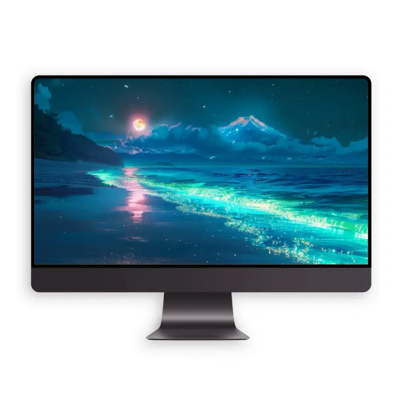 富士山下荧光月夜8K超清风景护眼图壁纸 第3张