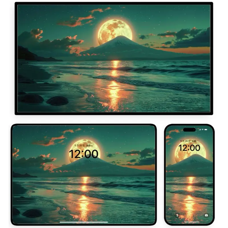 夜光叠浪富士山8K超清风景护眼壁纸