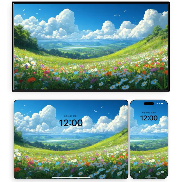 8张宫崎骏花海蓝天治愈系风景8K高清壁纸（mac电脑ipad平板） 第2张