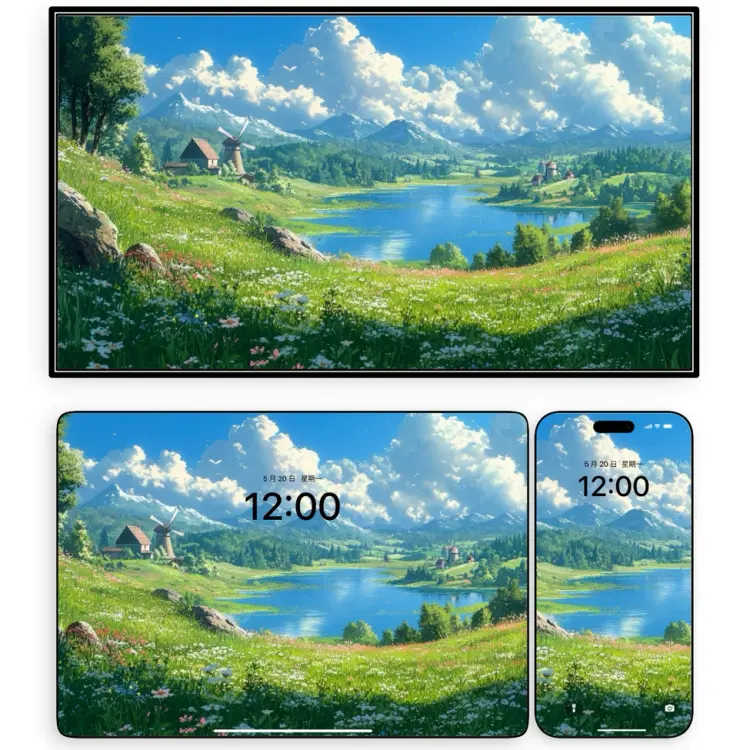 8张宫崎骏花海蓝天治愈系风景8K高清壁纸（mac电脑ipad平板）