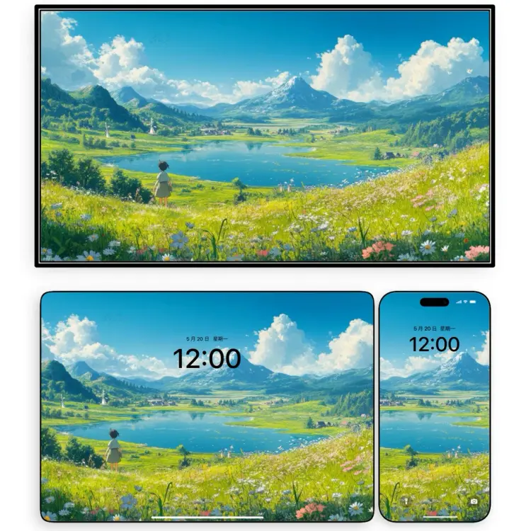 8张宫崎骏花海蓝天治愈系风景8K高清壁纸（mac电脑ipad平板） 第5张