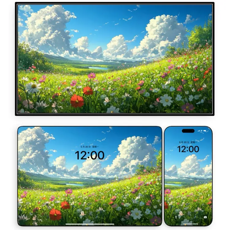 8张宫崎骏花海蓝天治愈系风景8K高清壁纸（mac电脑ipad平板） 第3张