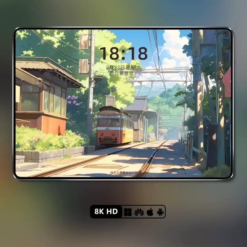 9张简约清新治愈插画宫崎骏风格风景8K壁纸 第5张