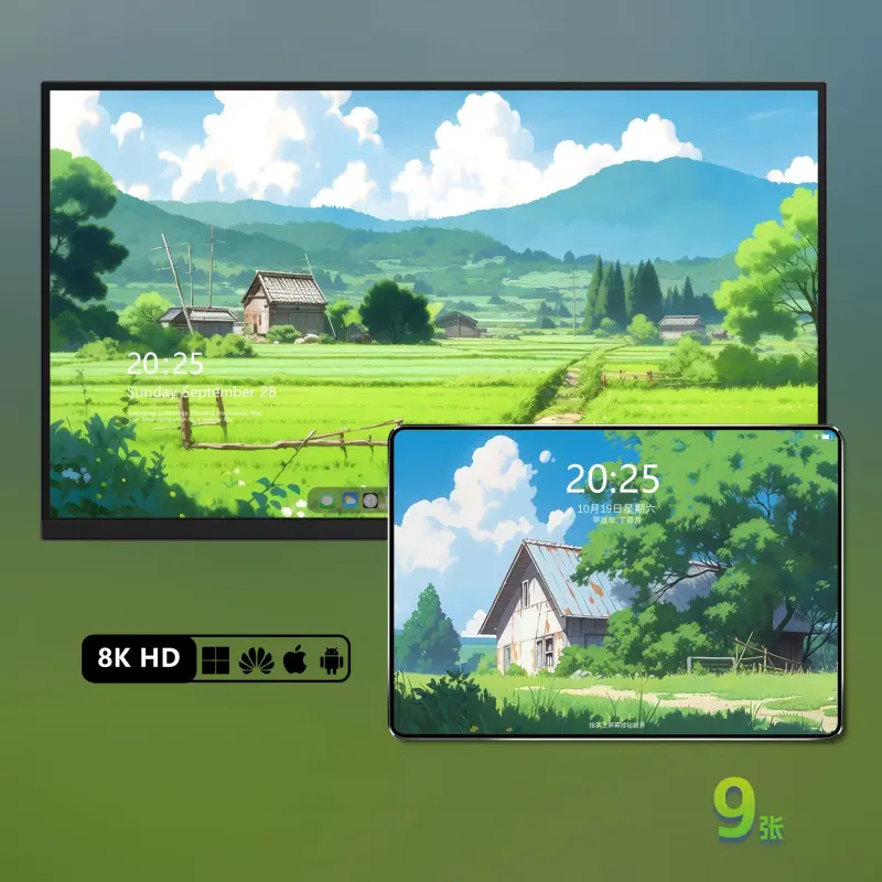 9张简约清新治愈插画宫崎骏风格风景8K壁纸