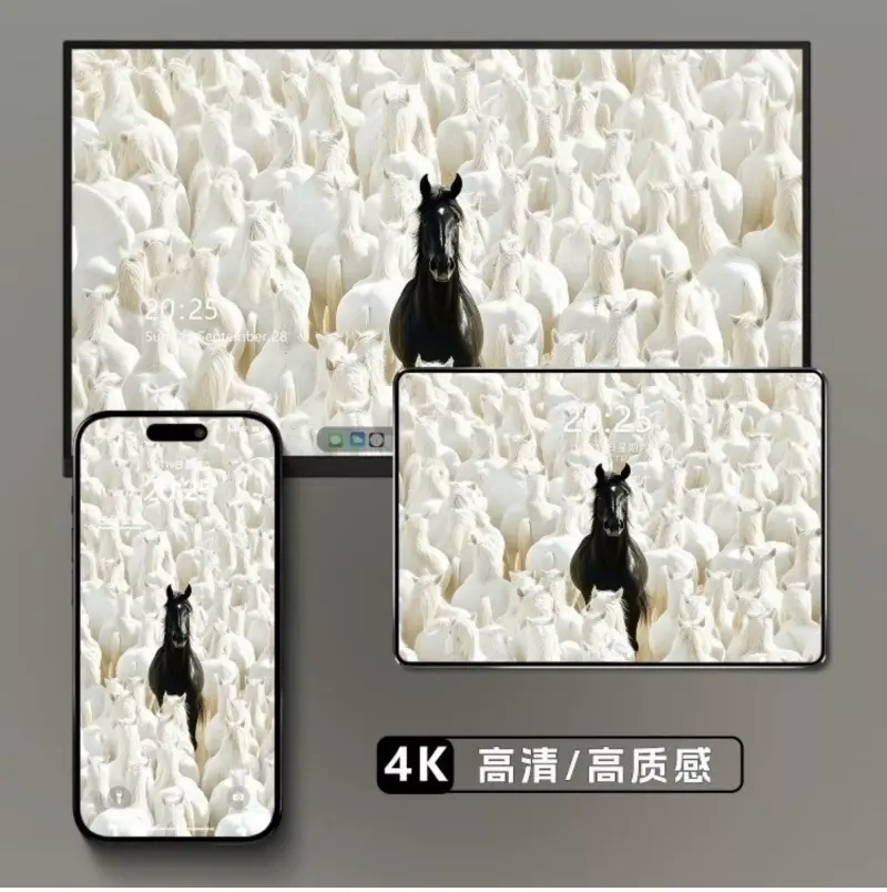 9张新款小红书同款黑白马4K高清壁纸 第2张