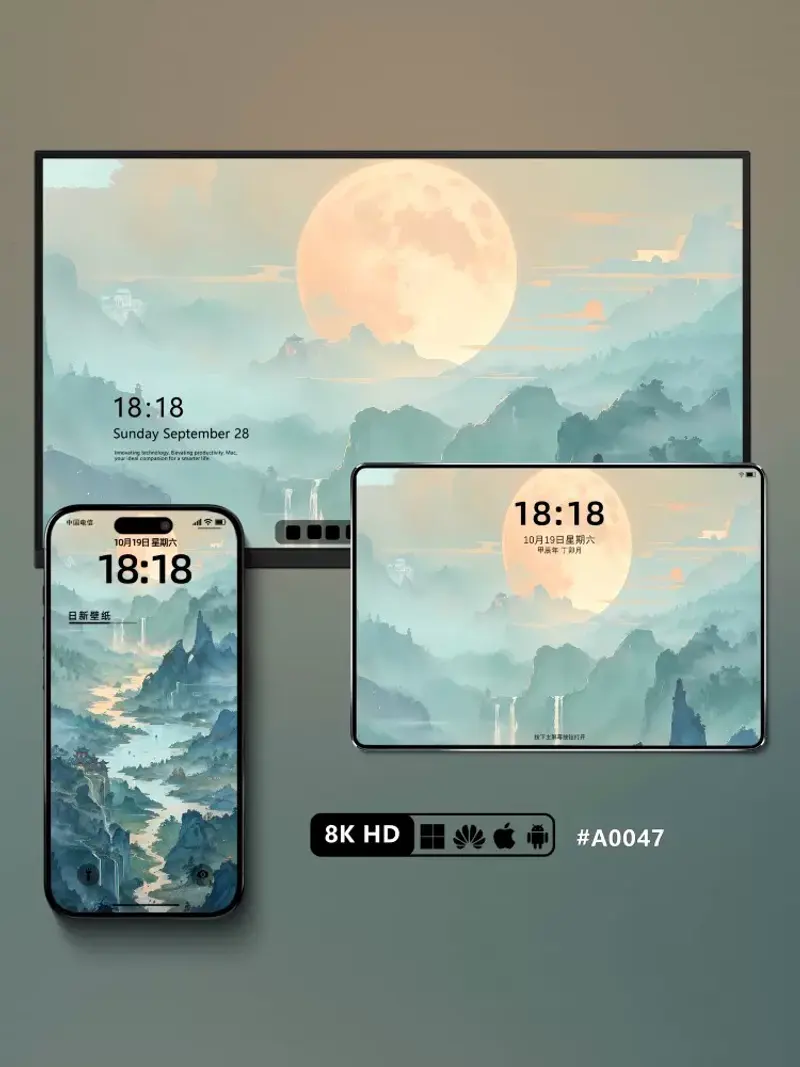 16张8K超清水墨画壁纸 手机平板电脑通用意境壁纸 第6张