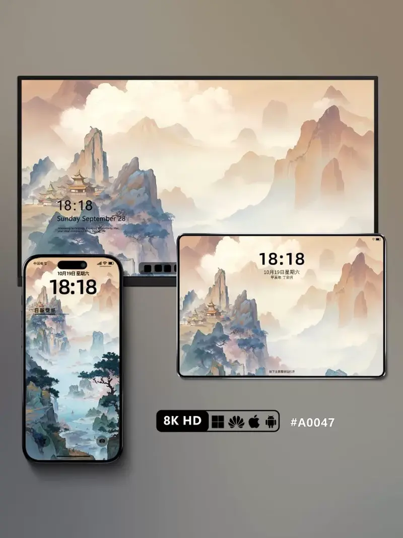 16张8K超清水墨画壁纸 手机平板电脑通用意境壁纸 第3张