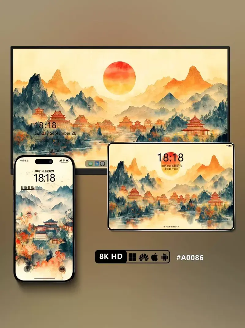 19张中国风水墨画风景壁纸 手机电脑平板8K壁纸 第4张