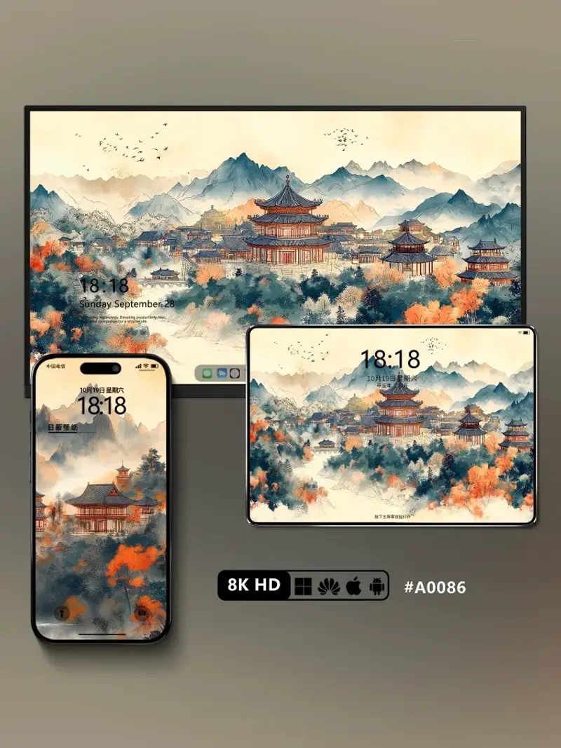 19张中国风水墨画风景壁纸 手机电脑平板8K壁纸 第2张