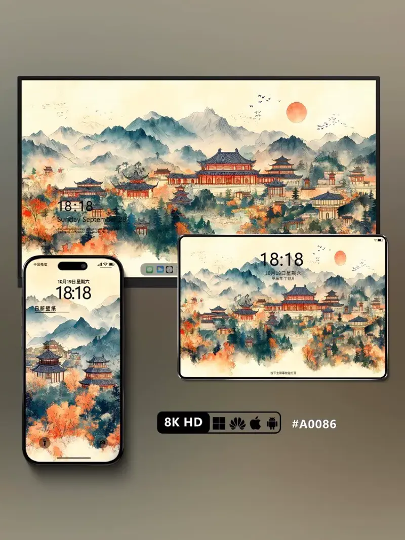19张中国风水墨画风景壁纸 手机电脑平板8K壁纸 第3张