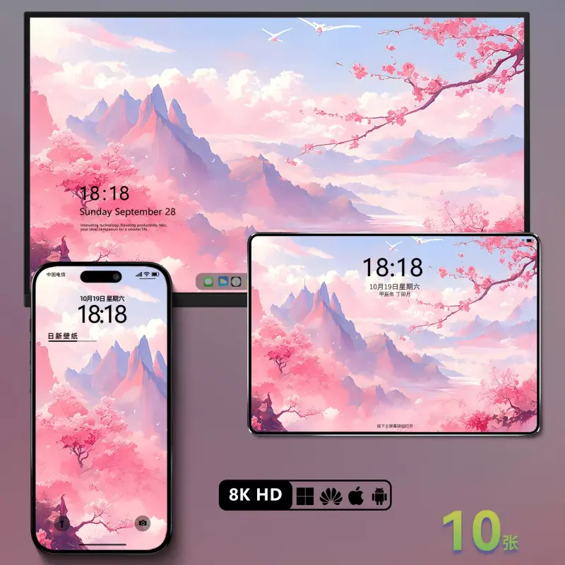 10张国潮桃花古风风景壁纸 手机电脑平板8K壁纸
