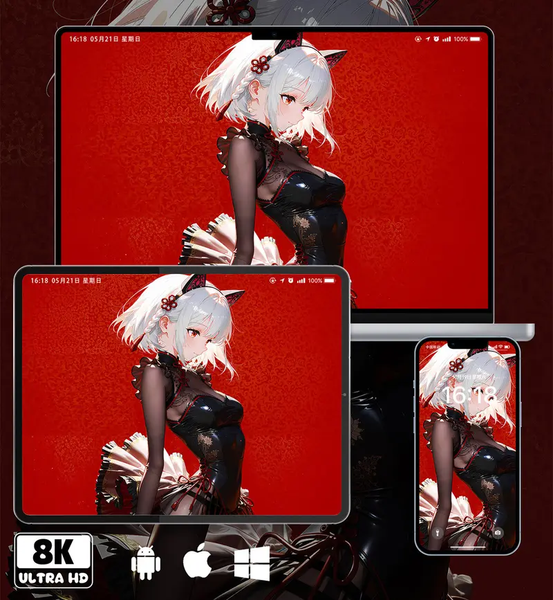 新中式猫耳少女8K超清壁纸 手机电脑ipad平板通用