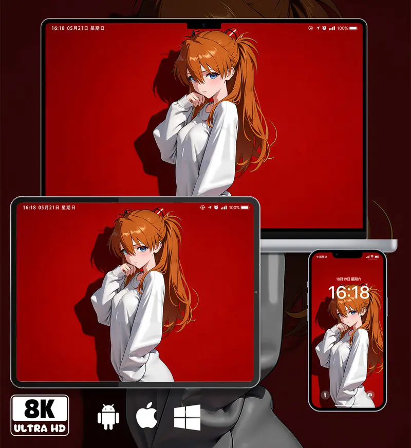 EVA 明日香白卫衣壁纸 手机电脑ipad平板8K壁纸