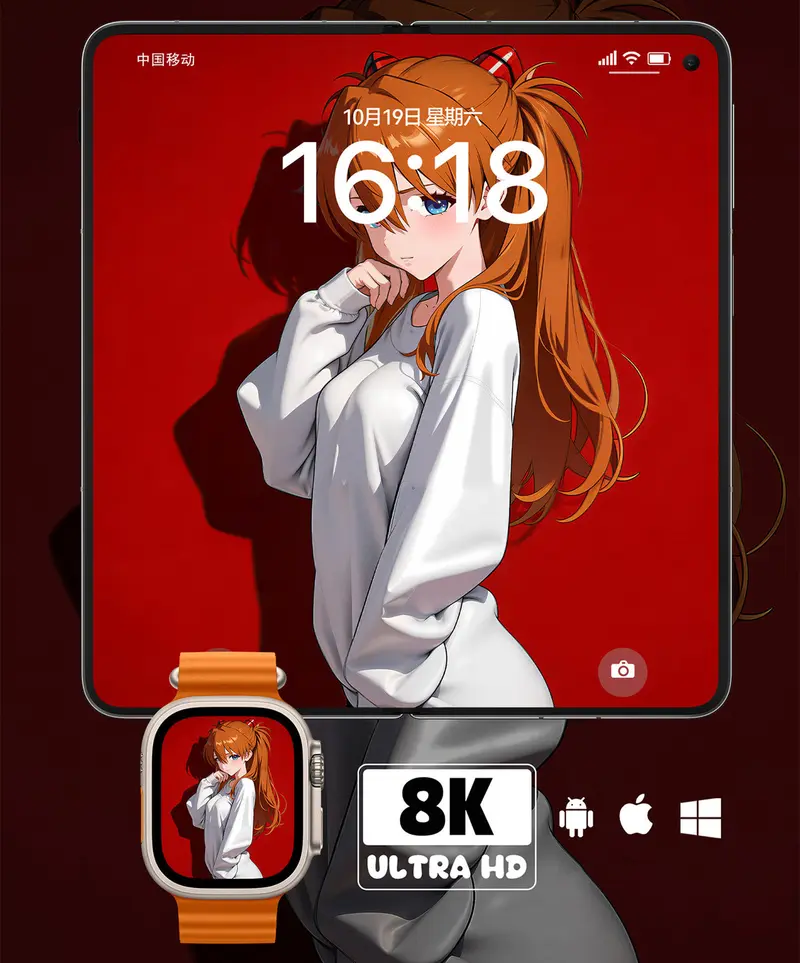 EVA 明日香白卫衣壁纸 手机电脑ipad平板8K壁纸 第3张