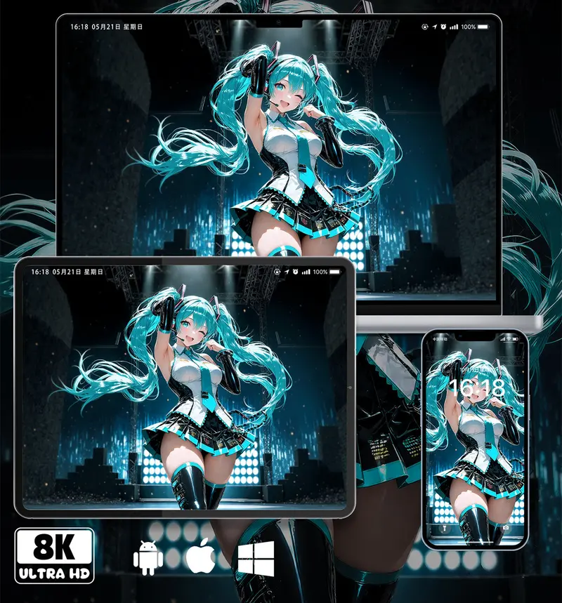 初音未来舞台二次元8K超清壁纸(手机电脑平板手表各1张)